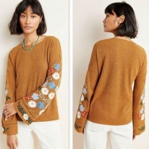 Anthro Isla Maude Avie Maple Embroidered Bell Sleeve Top - Size Medium